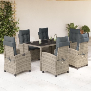 Set mobilier de grădină cu perne, 7 piese, gri, poliratan - Img 1