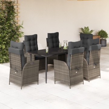 Set mobilier de grădină cu perne, 7 piese, gri, poliratan - Img 1