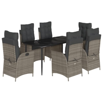Set mobilier de grădină cu perne, 7 piese, gri, poliratan - Img 2