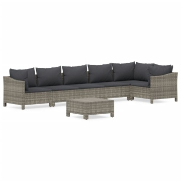 Set mobilier de grădină cu perne, 7 piese, gri, poliratan - Img 2