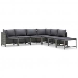 Set mobilier de grădină cu perne, 7 piese, gri, poliratan - Img 1