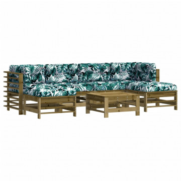 Set mobilier de grădină cu perne, 7 piese, lemn de pin tratat - Img 2