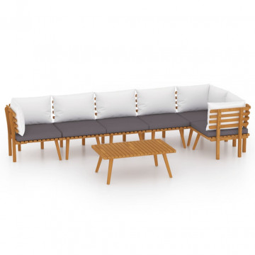 Set mobilier de grădină cu perne, 7 piese, lemn masiv acacia - Img 2