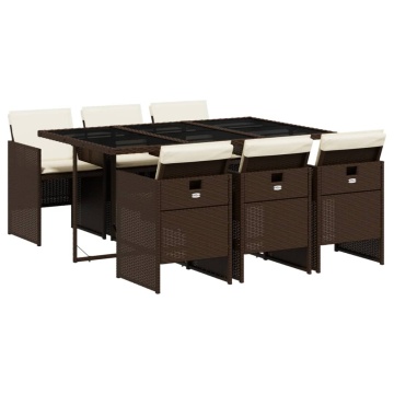 Set mobilier de grădină cu perne, 7 piese, maro, poliratan - Img 2