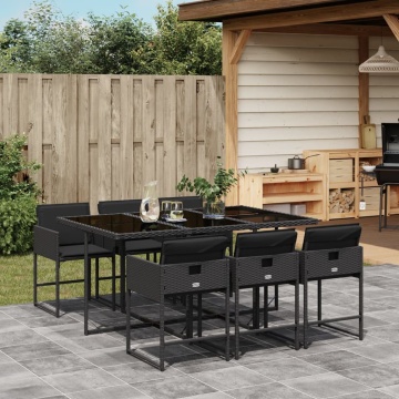 Set mobilier de grădină cu perne, 7 piese, negru, poliratan - Img 1