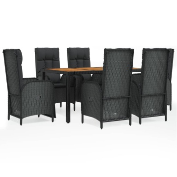 Set mobilier de grădină cu perne, 7 piese, negru, poliratan - Img 2