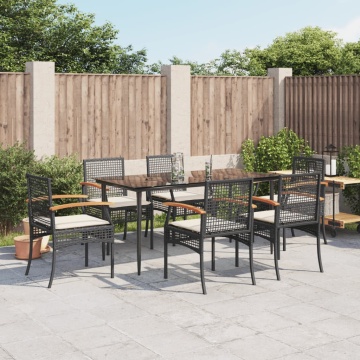 Set mobilier de grădină cu perne, 7 piese, negru, poliratan - Img 1