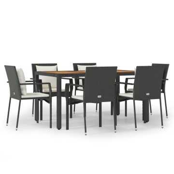 Set mobilier de grădină cu perne, 7 piese, negru, poliratan - Img 2