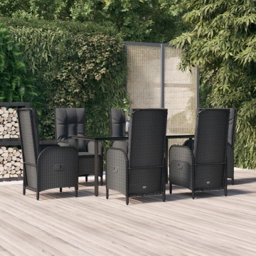 Set mobilier de grădină cu perne, 7 piese, negru, poliratan - Img 1