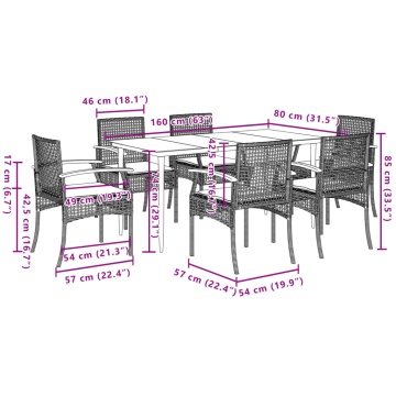 Set mobilier de grădină cu perne, 7 piese, negru, poliratan - Img 6