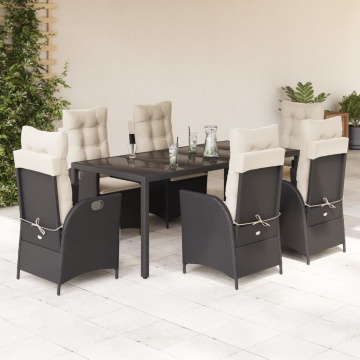 Set mobilier de grădină cu perne, 7 piese, negru, poliratan - Img 1