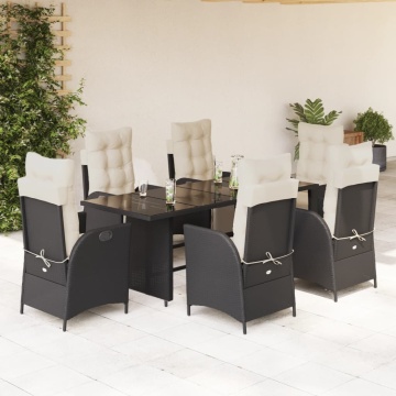 Set mobilier de grădină cu perne, 7 piese, negru, poliratan - Img 1