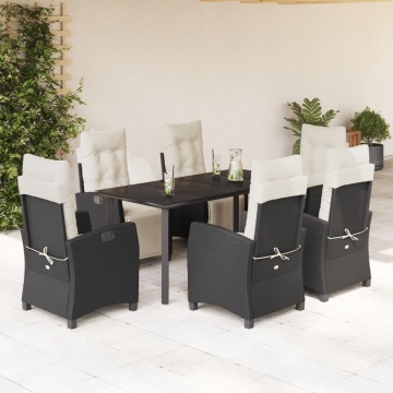 Set mobilier de grădină cu perne, 7 piese, negru, poliratan - Img 1