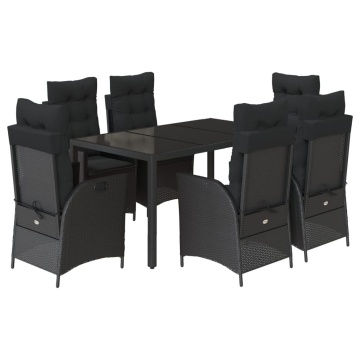 Set mobilier de grădină cu perne, 7 piese, negru, poliratan - Img 2