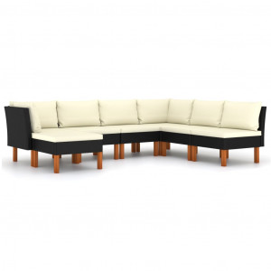 Set mobilier de grădină cu perne, 7 piese, negru, poliratan - Img 1