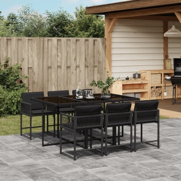 Set mobilier de grădină cu perne, 7 piese, negru, poliratan - Img 1