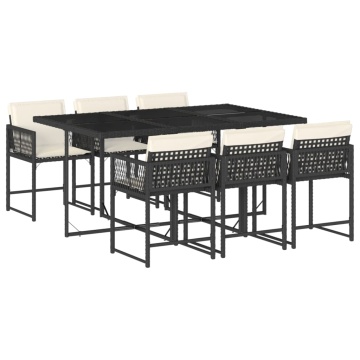 Set mobilier de grădină cu perne, 7 piese, negru, poliratan - Img 2
