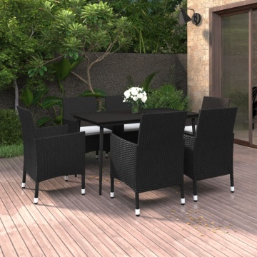 Set mobilier de grădină cu perne, 7 piese, poliratan și sticlă - Img 1