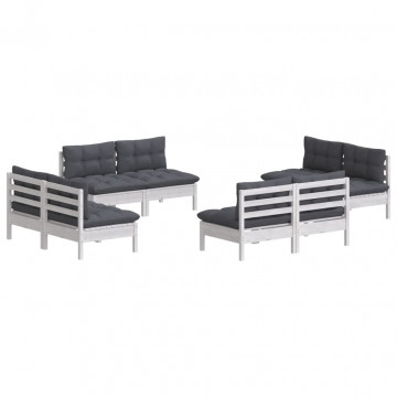 Set mobilier de grădină cu perne, 8 piese, antracit, lemn pin - Img 3