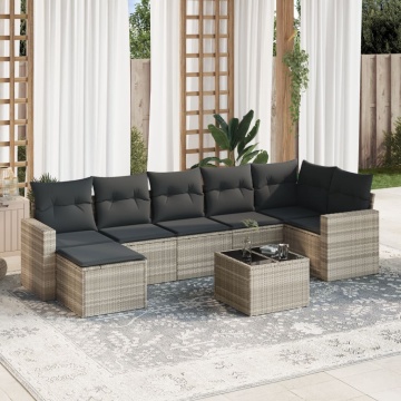 Set mobilier de grădină cu perne, 8 piese gri deschis poliratan - Img 1
