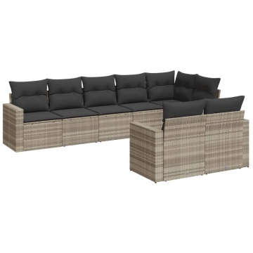 Set mobilier de grădină cu perne, 8 piese gri deschis poliratan - Img 2