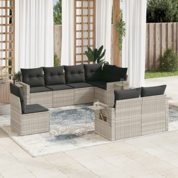 Set mobilier de grădină cu perne, 8 piese gri deschis poliratan - Img 1