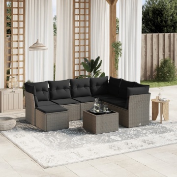 Set mobilier de grădină cu perne, 8 piese gri deschis poliratan - Img 1