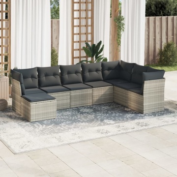 Set mobilier de grădină cu perne, 8 piese gri deschis poliratan - Img 1