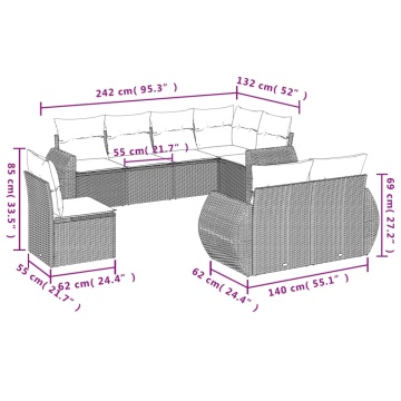 Set mobilier de grădină cu perne, 8 piese gri deschis poliratan - Img 3