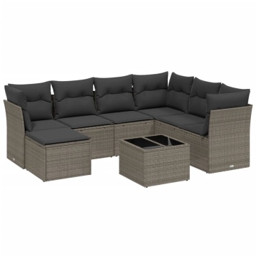 Set mobilier de grădină cu perne, 8 piese gri deschis poliratan - Img 2