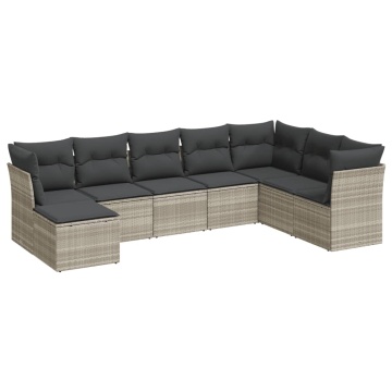 Set mobilier de grădină cu perne, 8 piese gri deschis poliratan - Img 2