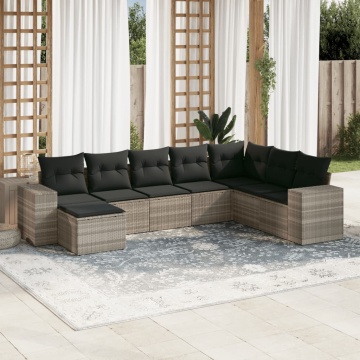 Set mobilier de grădină cu perne, 8 piese gri deschis poliratan - Img 1