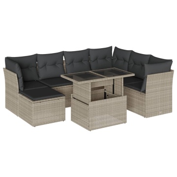 Set mobilier de grădină cu perne, 8 piese gri deschis poliratan - Img 2