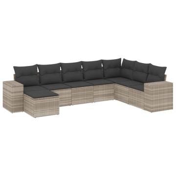 Set mobilier de grădină cu perne, 8 piese gri deschis poliratan - Img 2