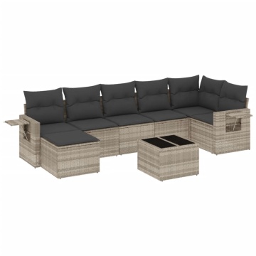 Set mobilier de grădină cu perne, 8 piese gri deschis poliratan - Img 2