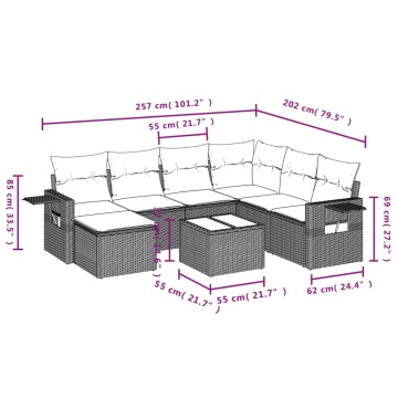 Set mobilier de grădină cu perne, 8 piese gri deschis poliratan - Img 3