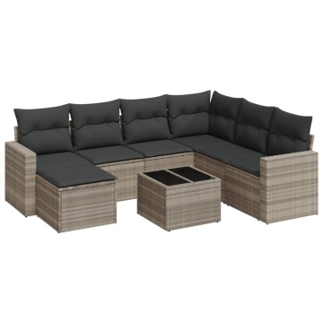 Set mobilier de grădină cu perne, 8 piese gri deschis poliratan - Img 2