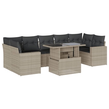 Set mobilier de grădină cu perne, 8 piese gri deschis poliratan - Img 2