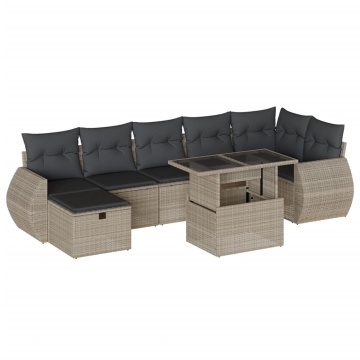 Set mobilier de grădină cu perne, 8 piese gri deschis poliratan - Img 2
