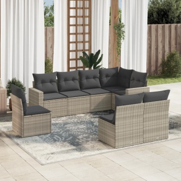 Set mobilier de grădină cu perne, 8 piese gri deschis poliratan - Img 1