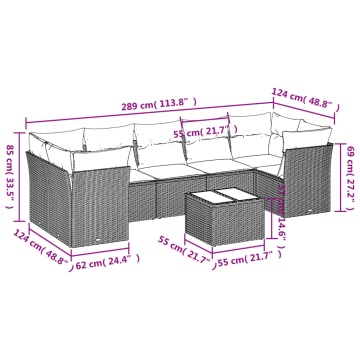 Set mobilier de grădină cu perne, 8 piese gri deschis poliratan - Img 3