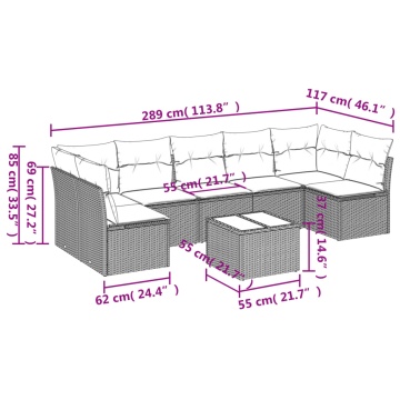 Set mobilier de grădină cu perne, 8 piese gri deschis poliratan - Img 3