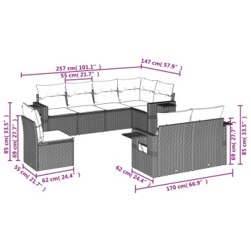 Set mobilier de grădină cu perne, 8 piese gri deschis poliratan - Img 7