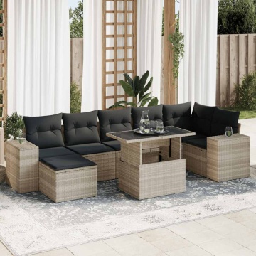 Set mobilier de grădină cu perne, 8 piese gri deschis poliratan - Img 1