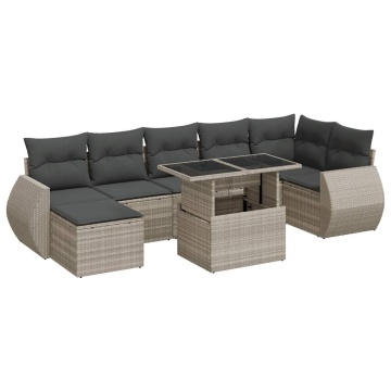 Set mobilier de grădină cu perne, 8 piese gri deschis poliratan - Img 2