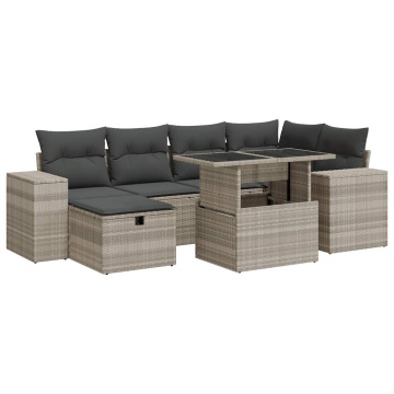 Set mobilier de grădină cu perne, 8 piese gri deschis poliratan - Img 2