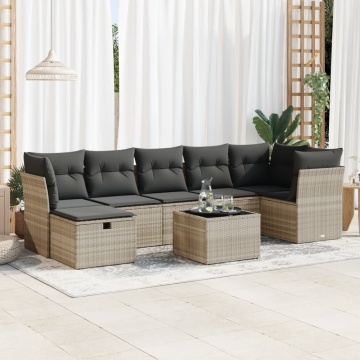Set mobilier de grădină cu perne, 8 piese gri deschis poliratan - Img 1