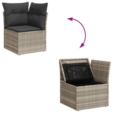 Set mobilier de grădină cu perne, 8 piese gri deschis poliratan - Img 7