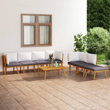 Set mobilier de grădină cu perne, 8 piese, lemn masiv acacia - Img 1