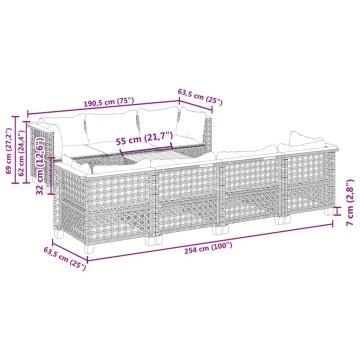 Set mobilier de grădină cu perne, 8 piese, negru, poliratan - Img 7